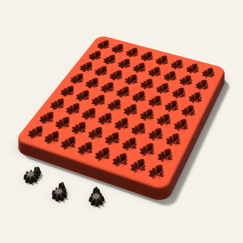 Holly Gummy Mold, 0.5 Inch, 64 Cavity, 3D render