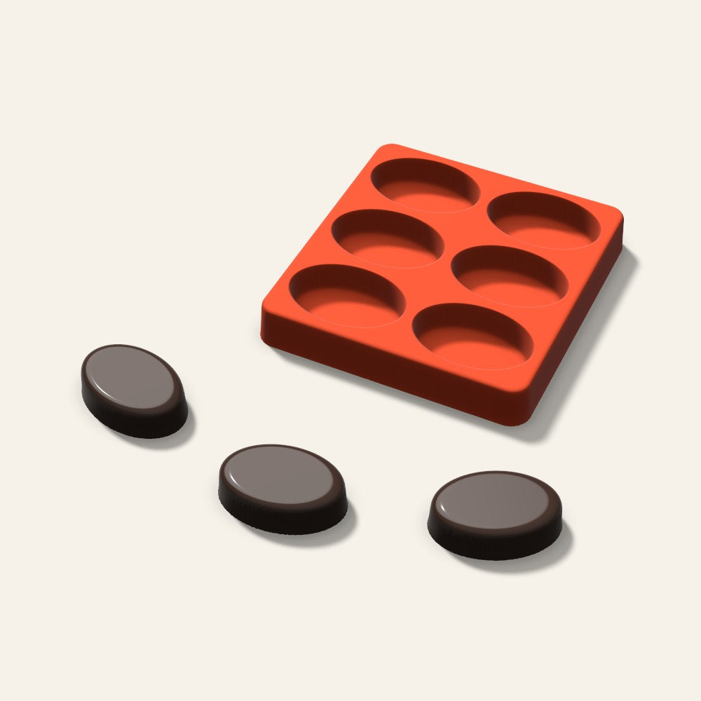 Oval Tall Chocolate Mold, 2 Inch, 6 Cavity, 3D render