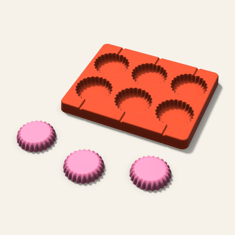 Fluted Cup Lollipop Mold, 2 Inch, 6 Cavity, 3D render