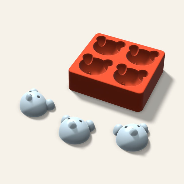 Bear Ice Mold, 2 Inch, 4 Cavity, 3D render