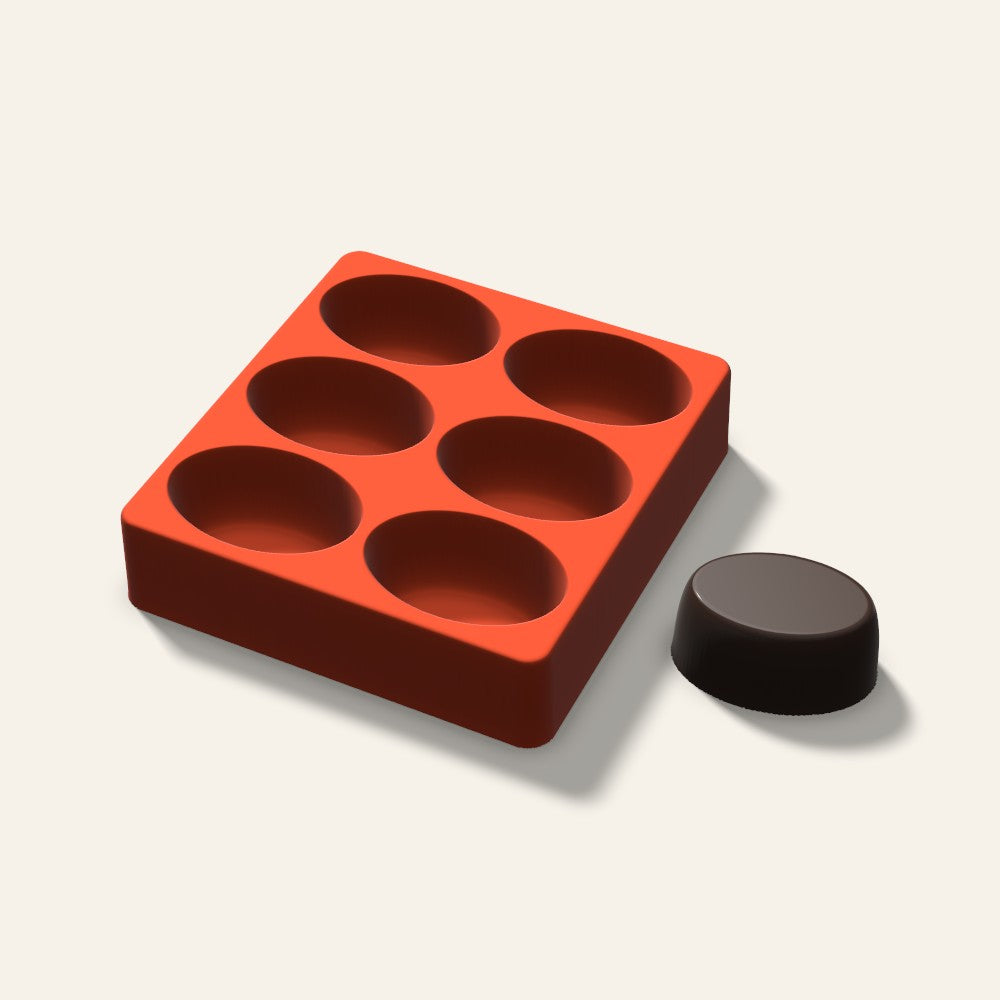 Oval Mini Cake Mold, 2.5 Inch, 6 Cavity, 3D render