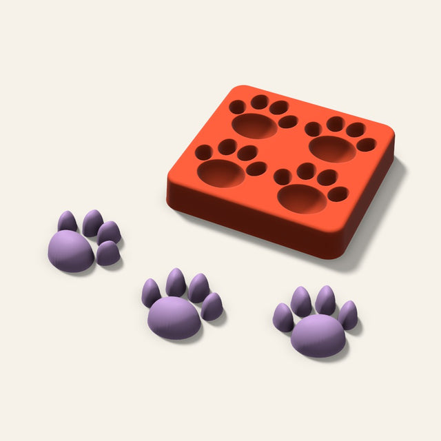 Paw Print Wax Melt Mold, 1.5 Inch, 4 Cavity, 3D render