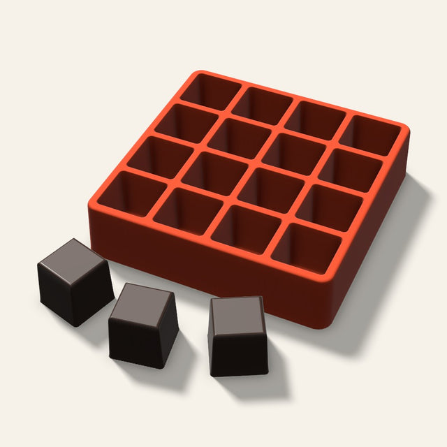 Cube Chocolate Mold, 1.25 Inch, 16 Cavity, 3D render