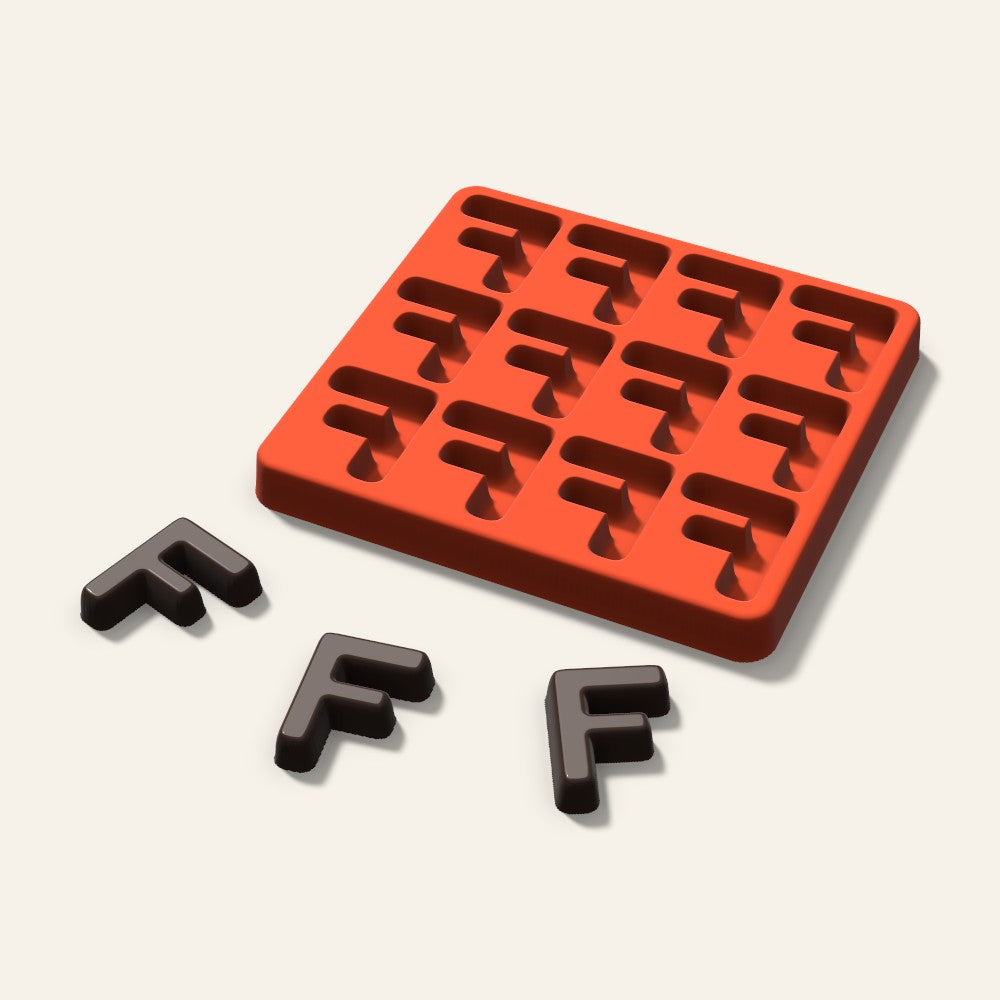 Letter F Candy Mold, 1.5 Inch, 12 Cavity, 3D render