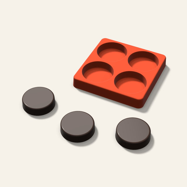 Round Puck Chocolate Mold, 2 Inch, 4 Cavity, 3D render