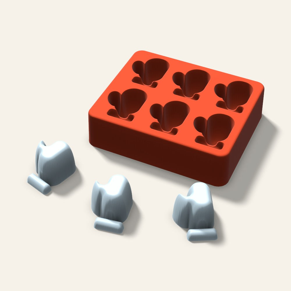 Mitten Ice Mold, 1.5 Inch, 6 Cavity, 3D render