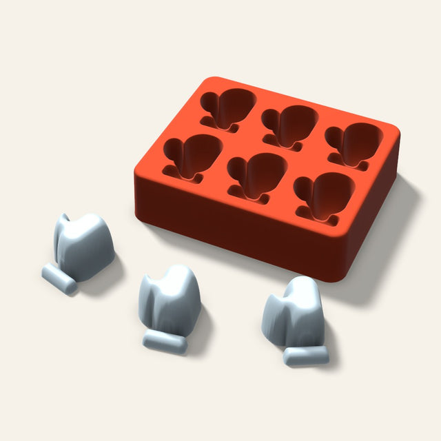 Mitten Ice Mold, 1.5 Inch, 6 Cavity, 3D render