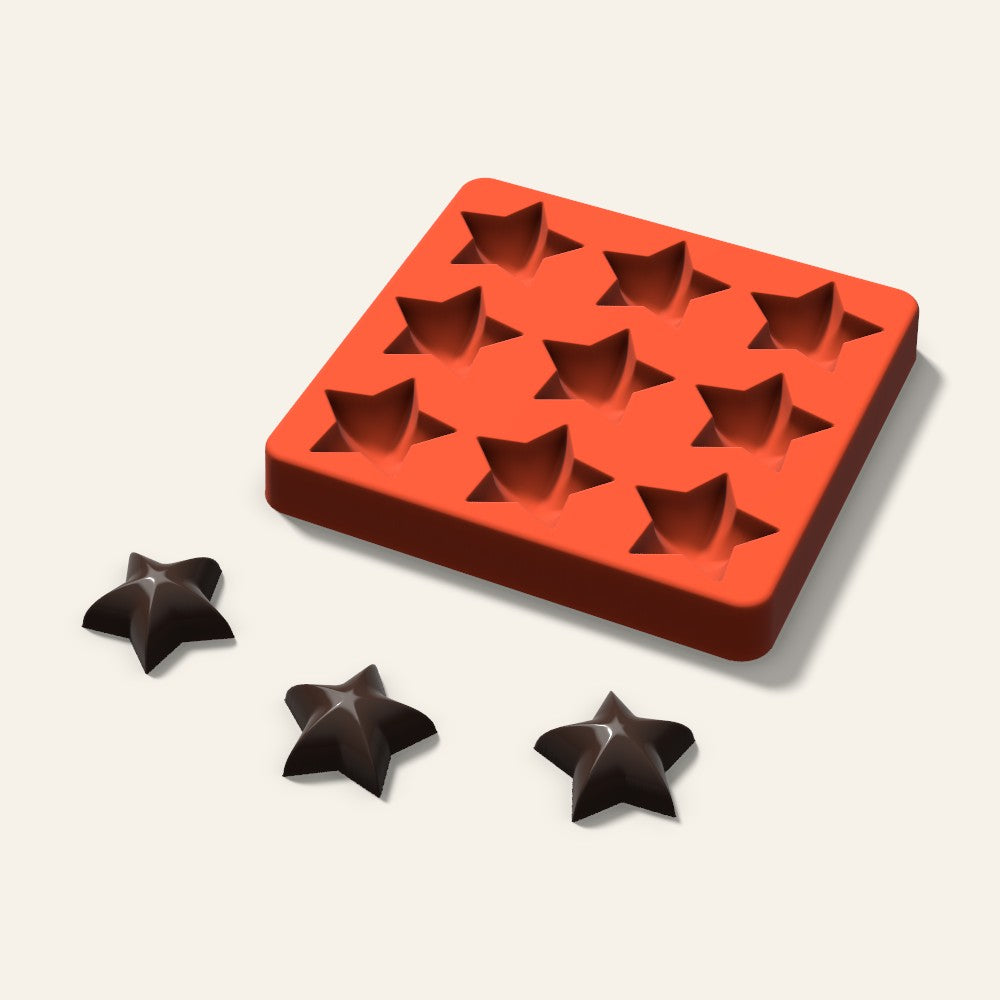 Puffy Star Chocolate Mold, 1.5 Inch, 9 Cavity, 3D render