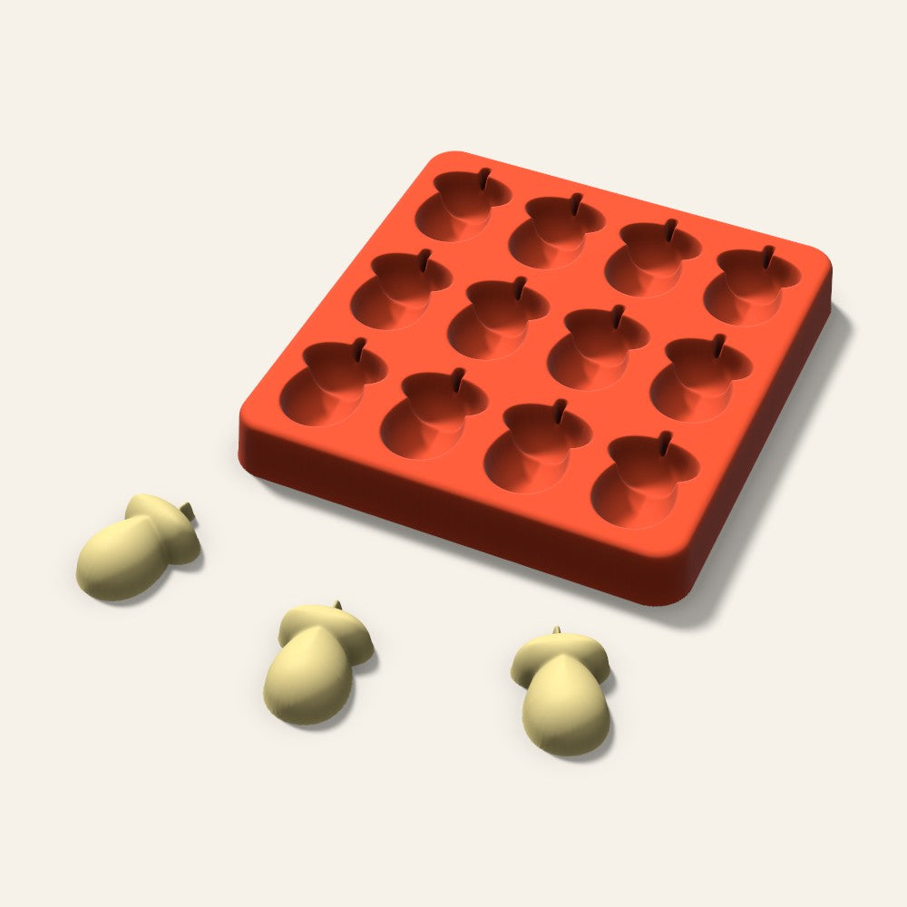 Acorn Butter Pat Mold, 1.25 Inch, 12 Cavity, 3D render