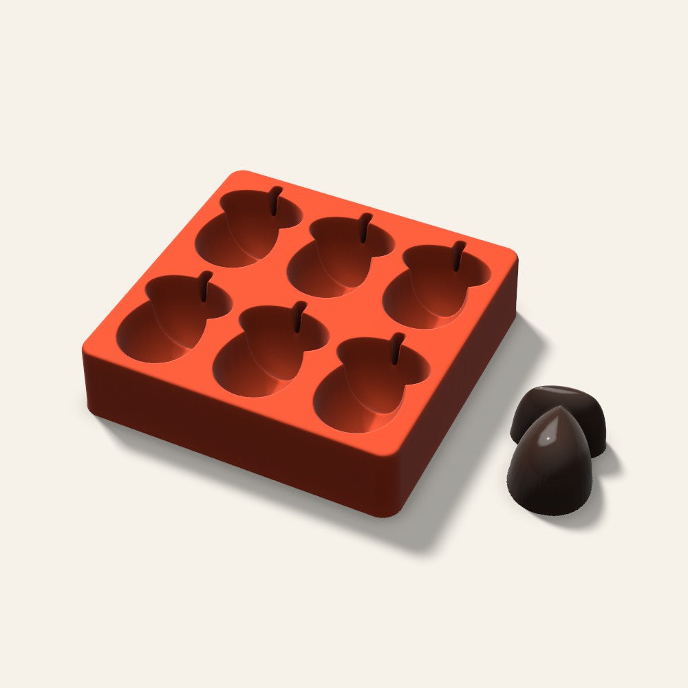 Acorn Mini Cake Mold, 2.5 Inch, 6 Cavity, 3D render