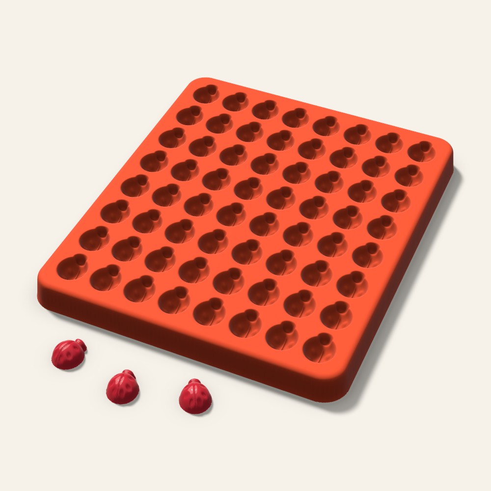 Ladybug Gummy Mold, 0.5 Inch, 64 Cavity, 3D render