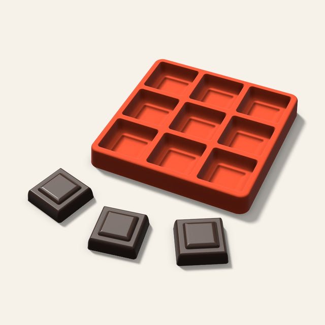 Embossed Square Chocolate Mold, 1.5 Inch, 9 Cavity, 3D render