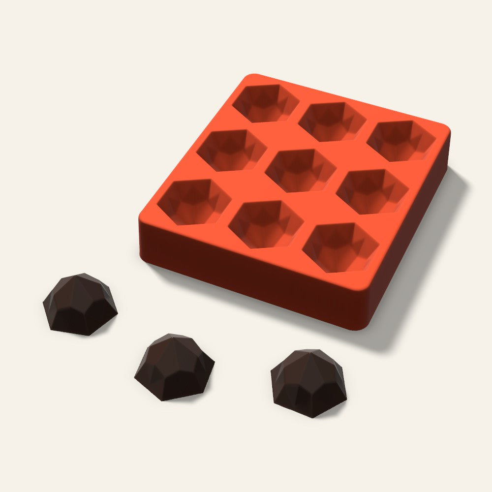 Hexagon Gem Chocolate Mold, 1.75 Inch, 9 Cavity, 3D render