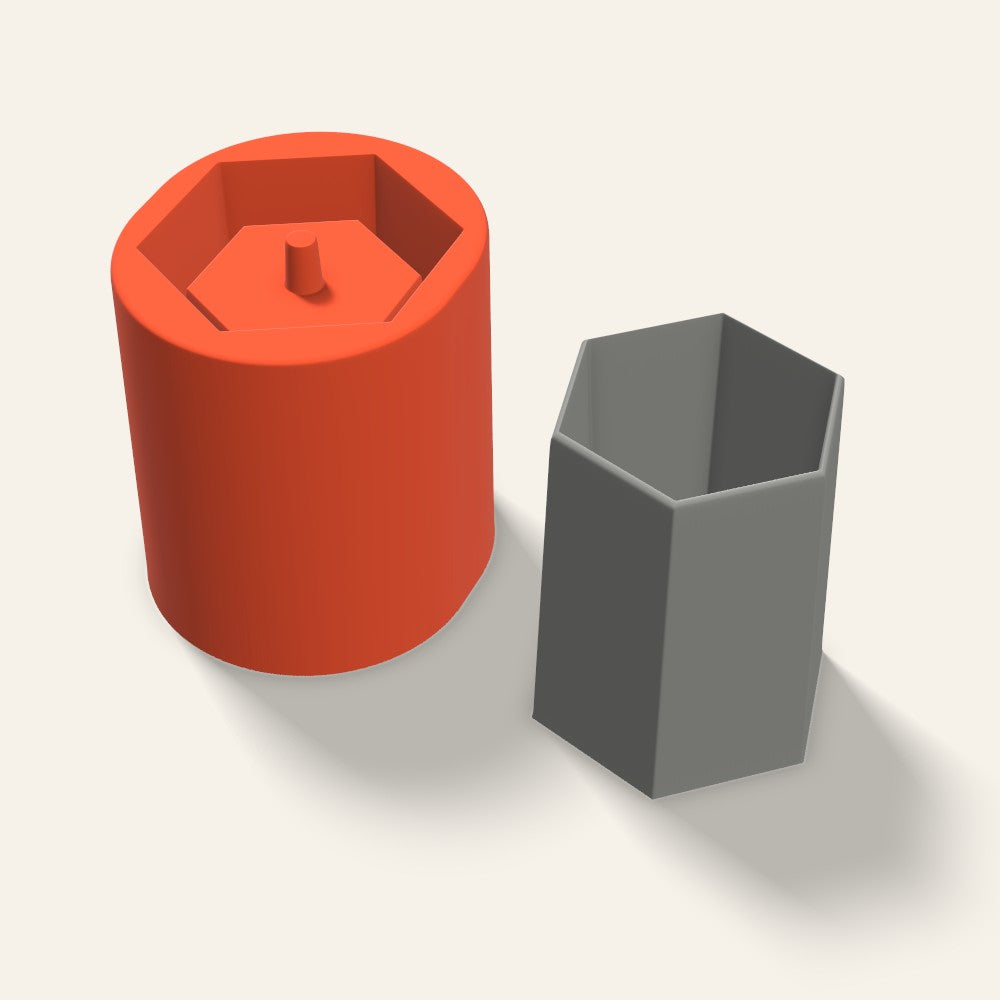Tall Hexagon Concrete Planter Mold, 3 Inch, 3D render