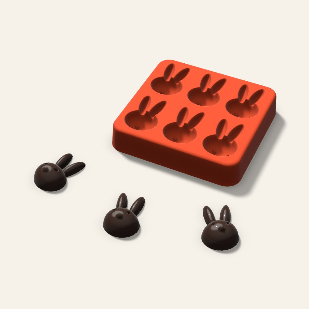 Bunny Candy Mold, 1.25 Inch, 6 Cavity, 3D render
