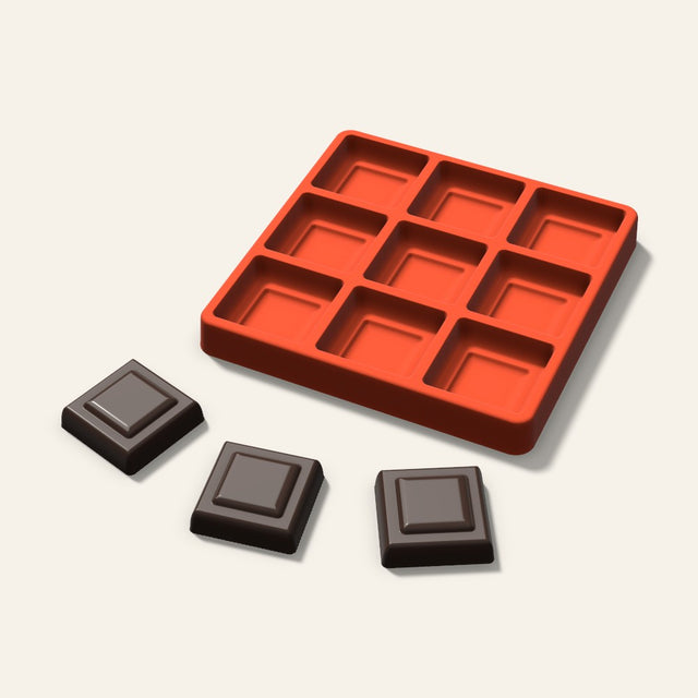 Embossed Square Chocolate Mold, 1.75 Inch, 9 Cavity, 3D render