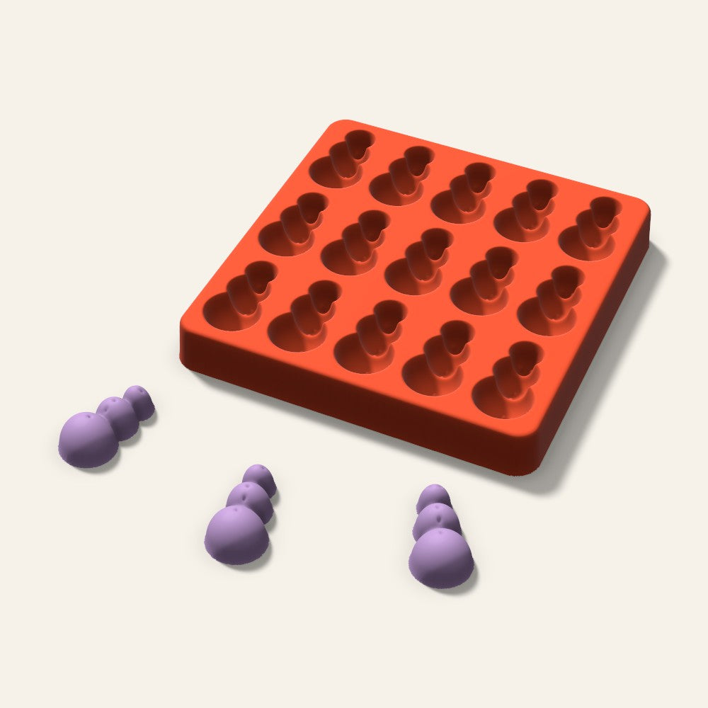 Snowman Wax Melt Mold, 1.5 Inch, 15 Cavity, 3D render