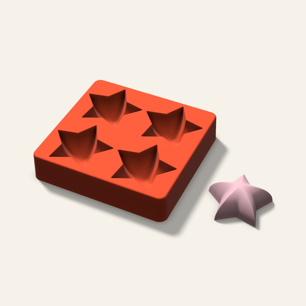 Puffy Star Soap Mold, 2.5 Inch, 4 Cavity, 3D render