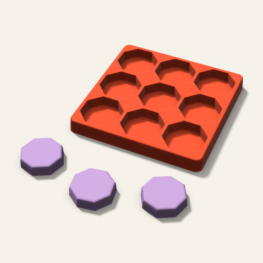 Octagon Wax Melt Mold, 2 Inch, 9 Cavity, 3D render