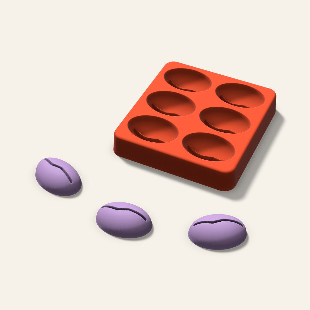 Coffee Bean Wax Melt Mold, 1.5 Inch, 6 Cavity, 3D render