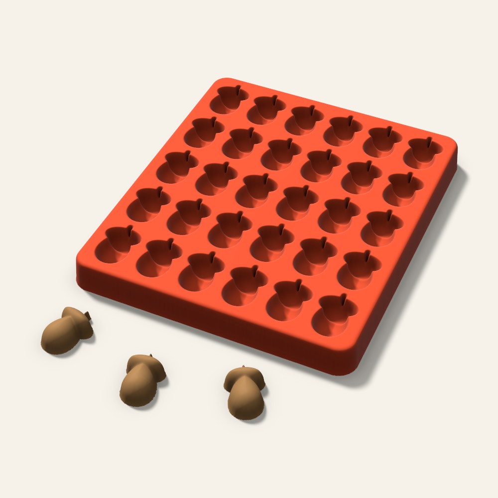 Acorn Pet Treat Mold, 1 Inch, 30 Cavity, 3D render