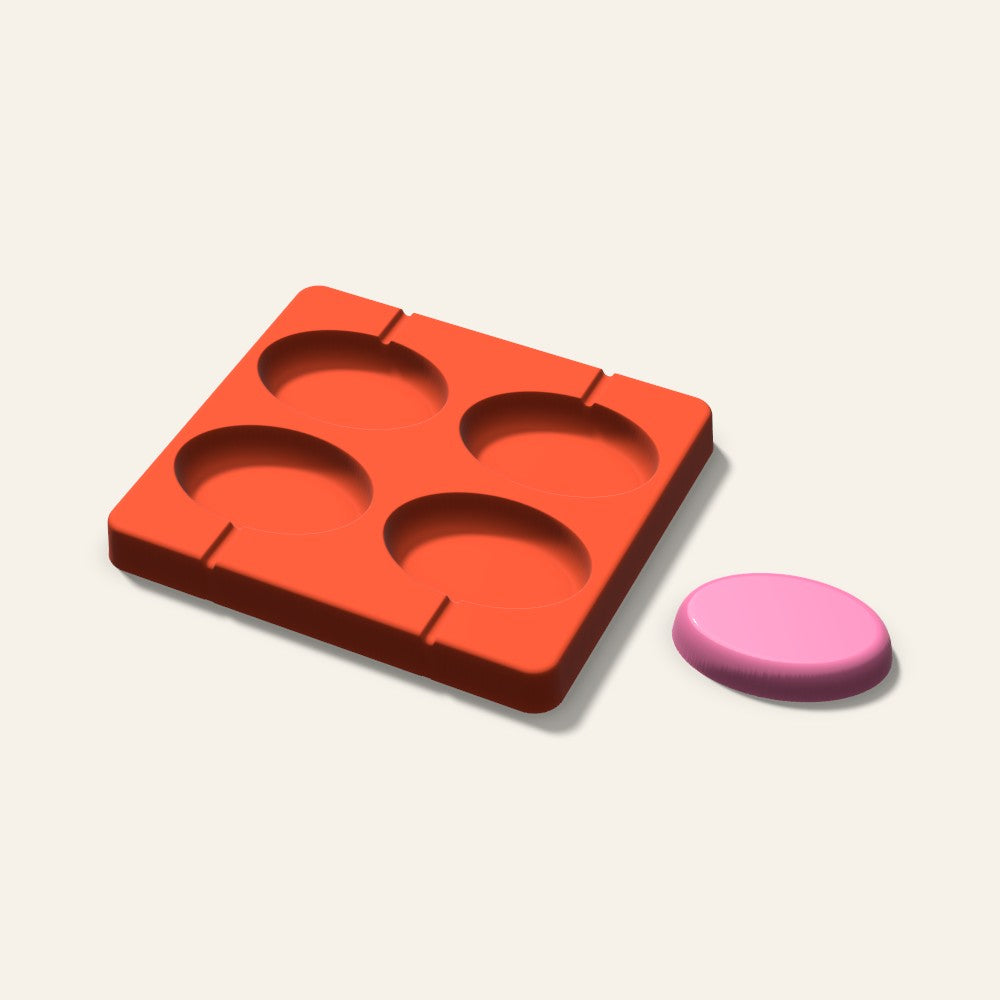 Oval Lollipop Mold, 2.5 Inch, 4 Cavity, 3D render