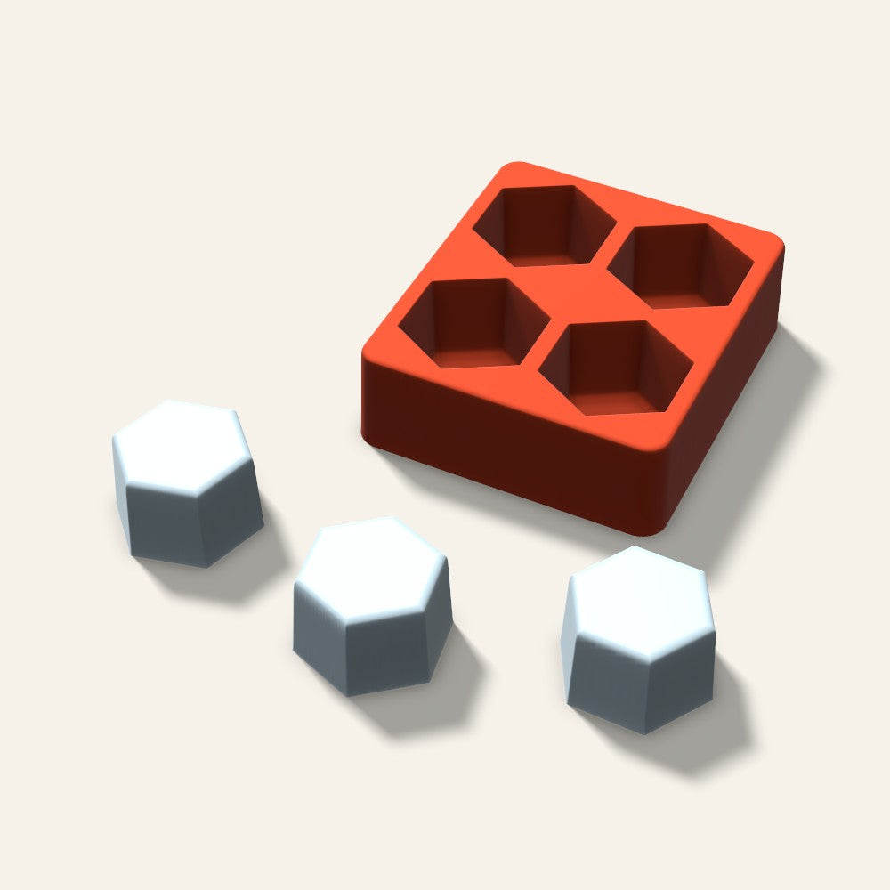 Hexagon Ice Mold, 2 Inch, 4 Cavity, 3D render