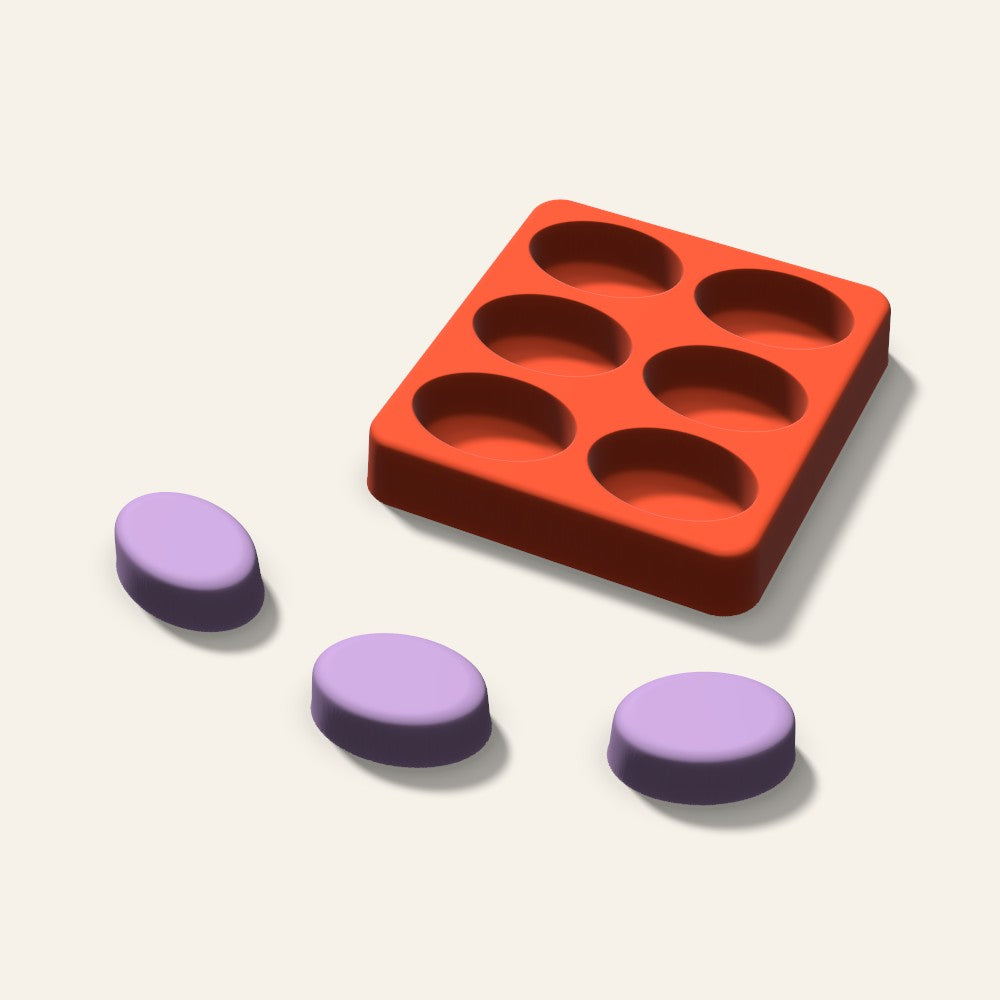 Oval Tall Wax Melt Mold, 1.5 Inch, 6 Cavity, 3D render