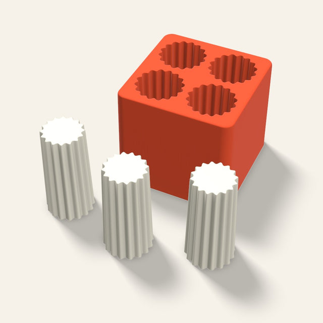 Ribbed Pillar Votive Candle Mold, 1.5 x 3 Inch, 4 Cavity, 3D render