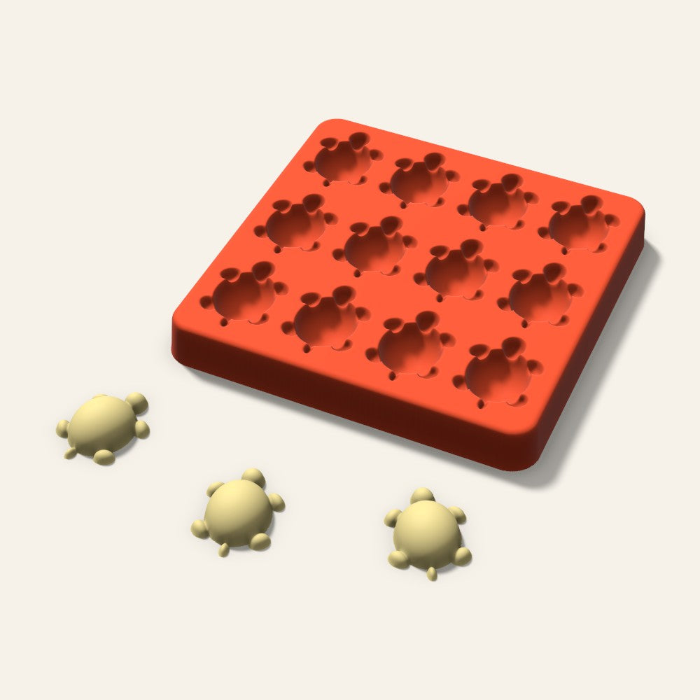 Turtle Butter Pat Mold, 1.25 Inch, 12 Cavity, 3D render