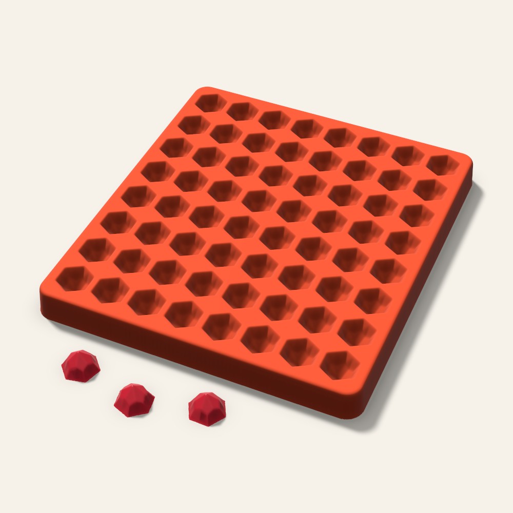 Hexagon Gem Candy Mold, 0.75 Inch, 64 Cavity, 3D render