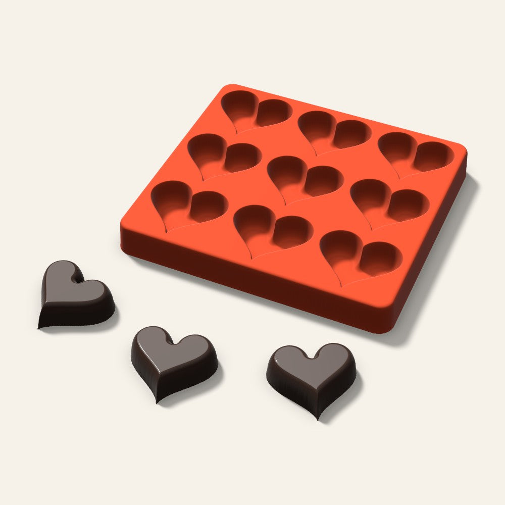 Heart Chocolate Mold, 1.75 Inch, 9 Cavity, 3D render