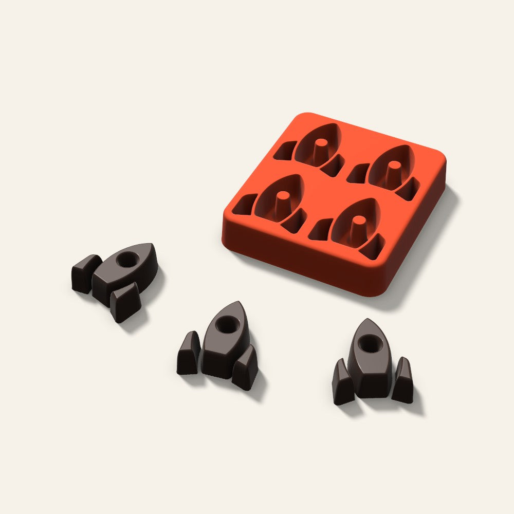 Rocket Chocolate Mold, 1.5 Inch, 4 Cavity, 3D render