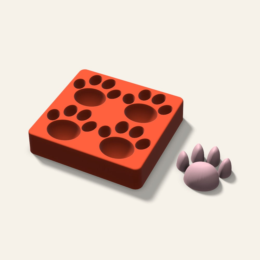 Paw Print Soap Mold, 2.5 Inch, 4 Cavity, 3D render