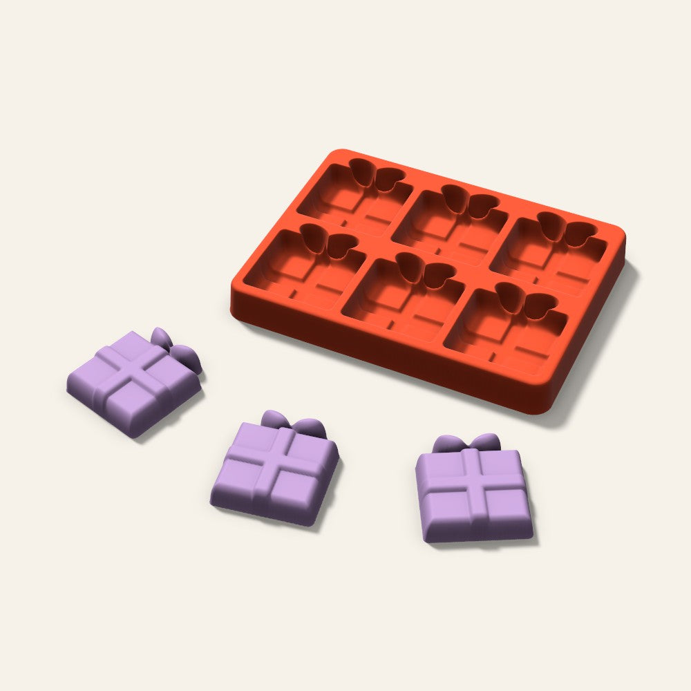Gift Box Wax Melt Mold, 2 Inch, 6 Cavity, 3D render