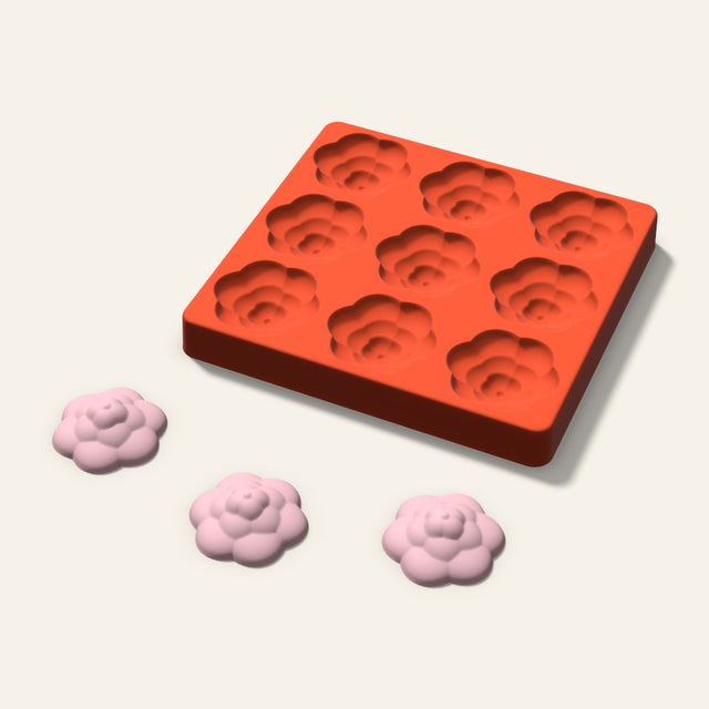 Rosette Soap Mold, 2 Inch, 9 Cavity, 3D render