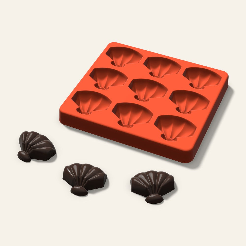Shell Chocolate Mold, 1.5 Inch, 9 Cavity, 3D render