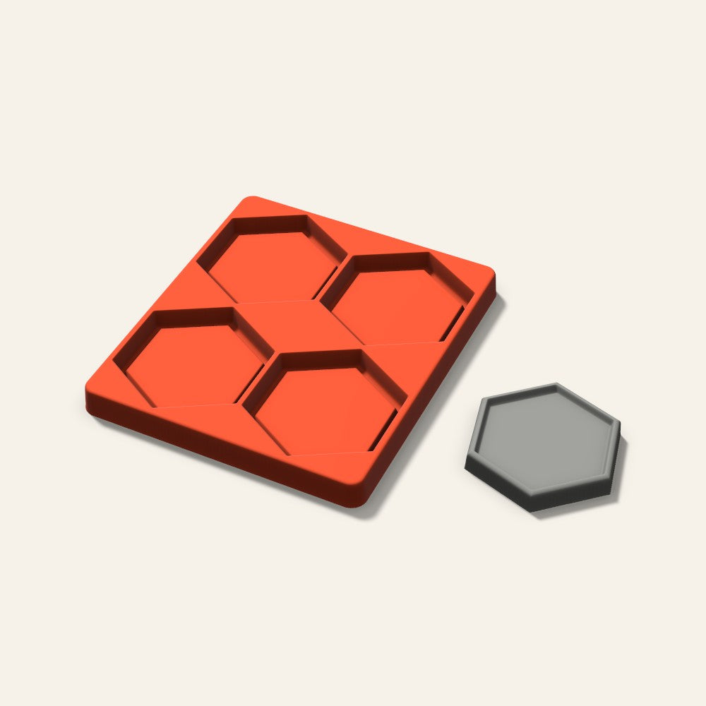Hexagon Concrete Coaster Mold, 3.5 Inch, 4 Cavity, 3D render