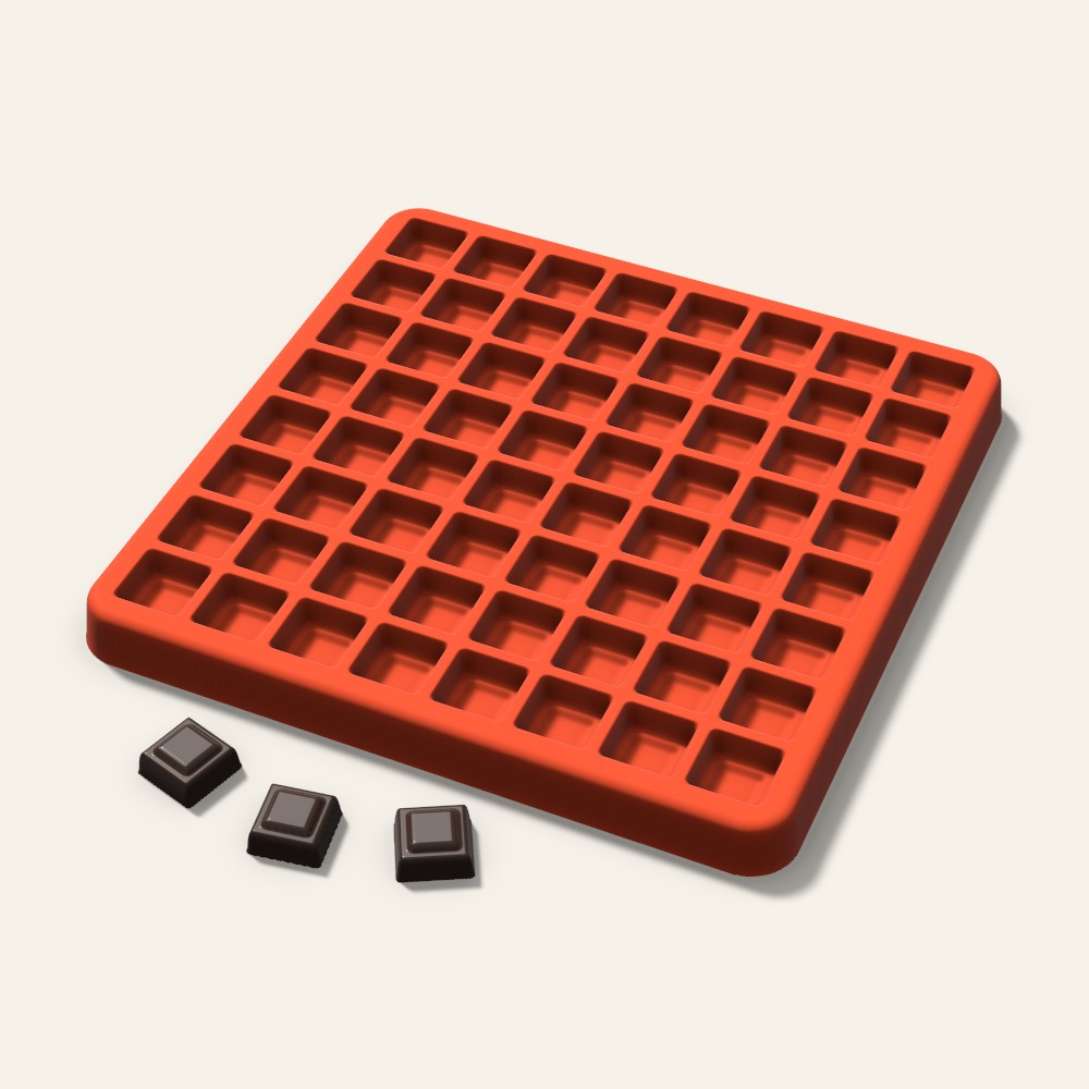 Embossed Square Gummy Mold, 0.5 Inch, 64 Cavity, 3D render