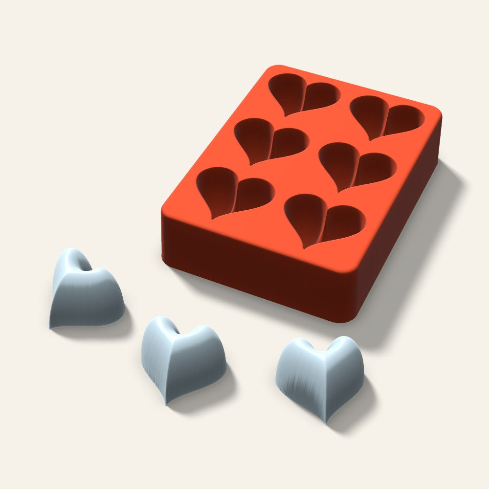 Puffy Heart Ice Mold, 1.5 Inch, 6 Cavity, 3D render