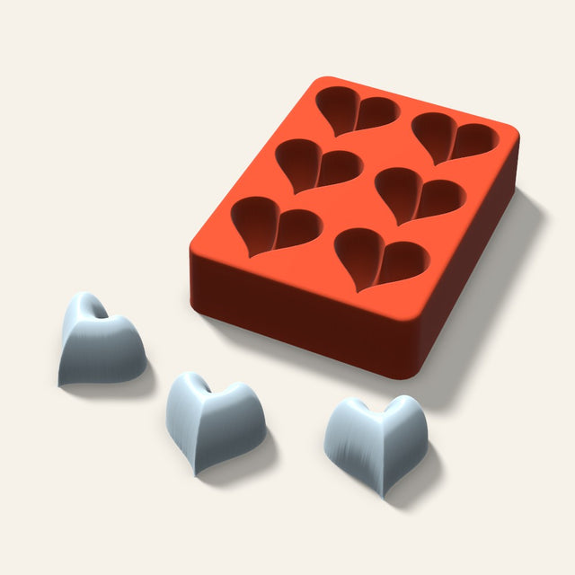 Puffy Heart Ice Mold, 1.5 Inch, 6 Cavity, 3D render