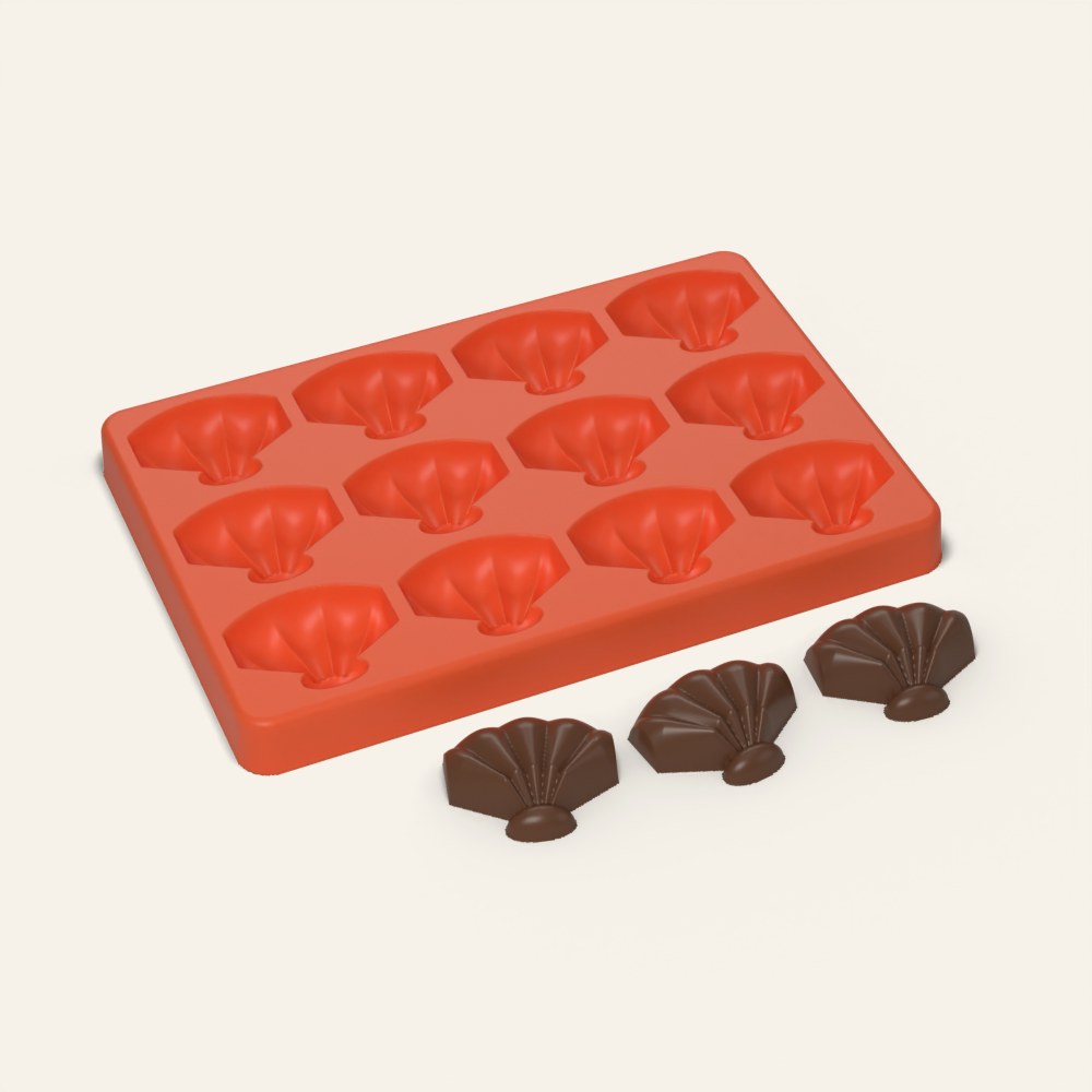 Shell Chocolate Mold, 12 Cavity, 3D render