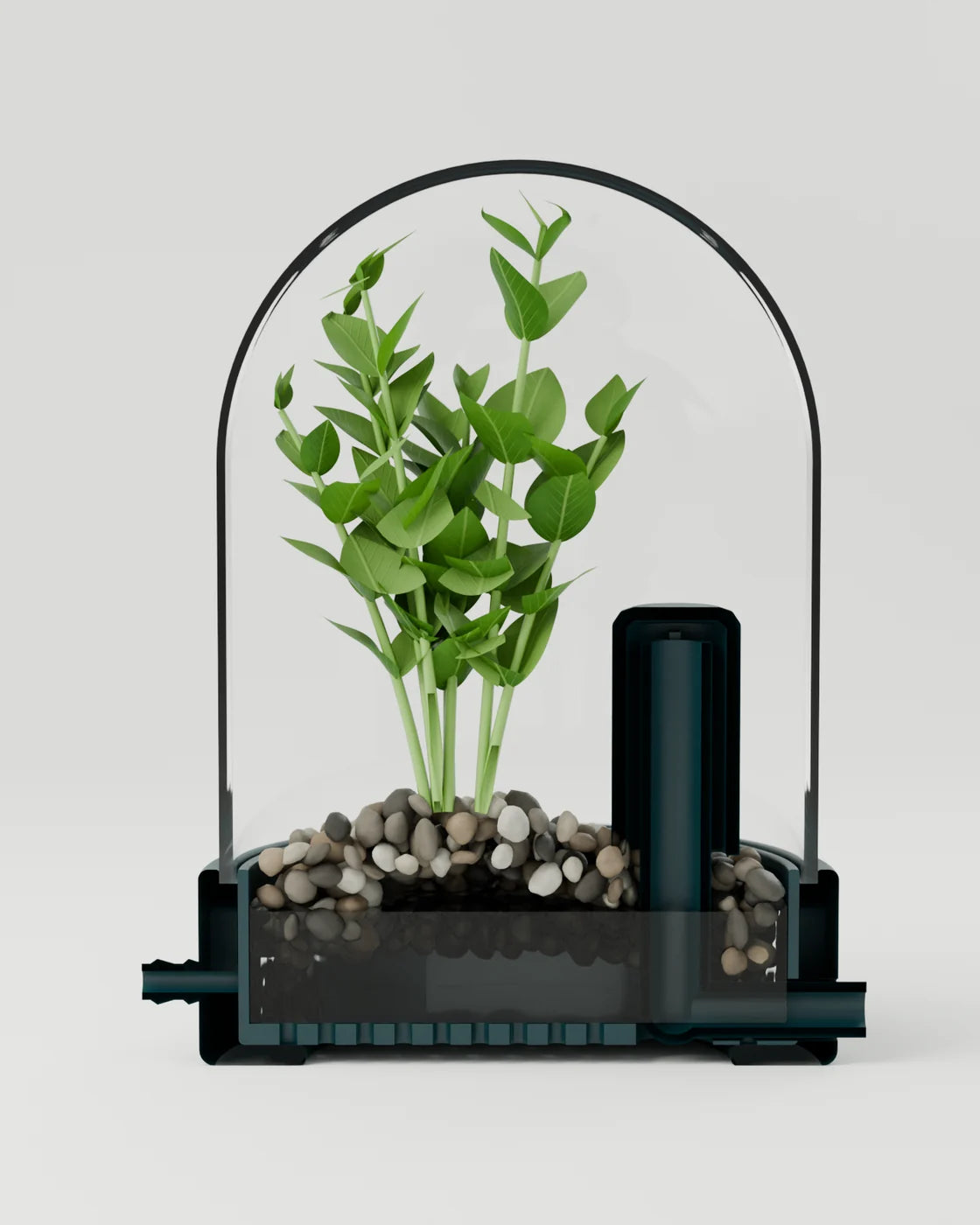 Cutaway of the base showing the reverse bell siphon